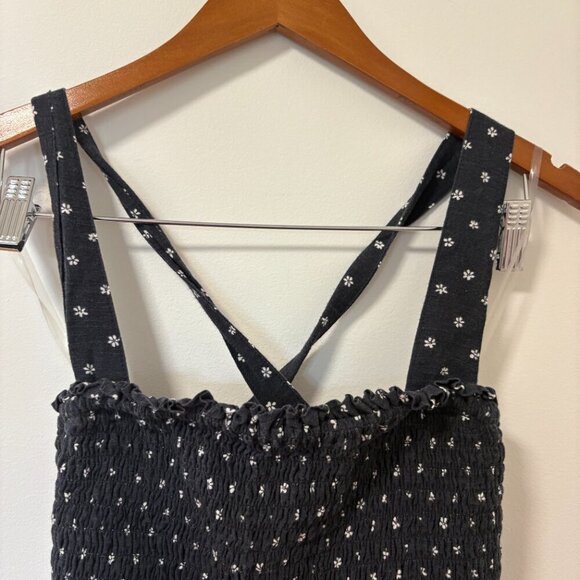 American Eagle Black with White Flowers Linen Blend Sleeveless Tank Summer Dress - Picture 7 of 10